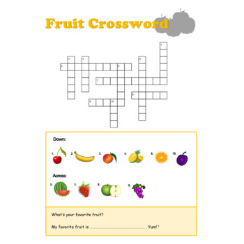 FRUITS CROSSWORD with Answer Key, Spelling Practice for Young Learners