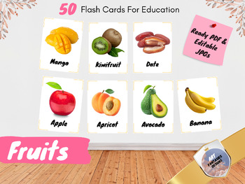 Preview of FRUITS Flash Card • 50 Montessori Cards • Flashcard for Education - Preschool