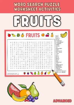 Preview of FRUITS Word Search Puzzle Worksheet Activities