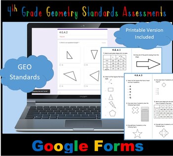Preview of 4th Grade Geometry Standards Assessments GOOGLE FORMS/ PRINTABLES
