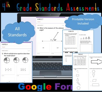 Preview of 4th Grade Math Standards Assessments GOOGLE FORM and PRINTABLES