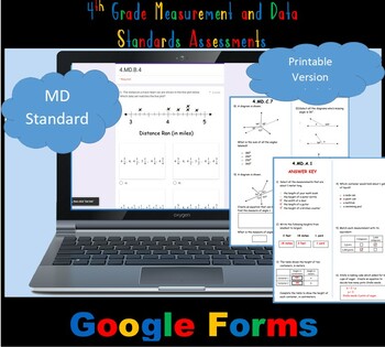 Preview of 4th Grade Measurement and Data Standards Assessments GOOGLE FORMS/PRINTABLE
