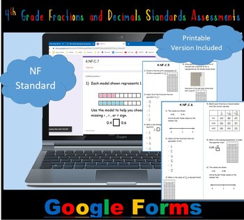 Preview of 4th Grade Fractions and Decimals Standards Assessments GOOGLE FORMS/ PRINTABLES