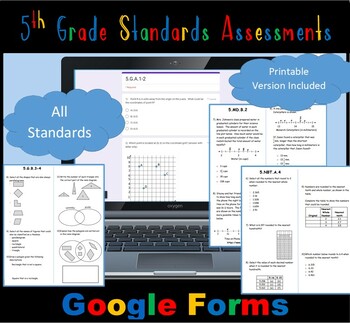 Preview of 5th Grade Math Standards Assessments GOOGLE FORM/ PRINTABLES