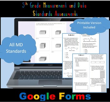 Preview of 5th Grade Measurement and Data Standards Assessments GOOGLE FORMS and PRINTABLES