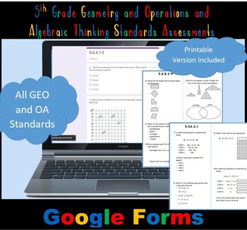 Preview of 5th Grade Geometry and OA Standards Assessments GOOGLE FORMS /PRINTABLE