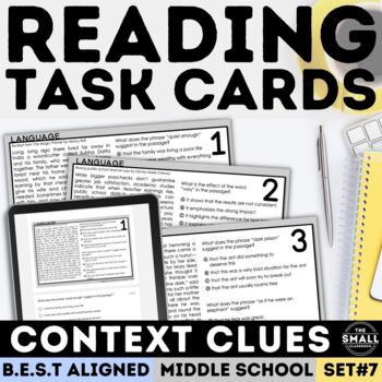 Preview of Context Clues Assessment Quiz 6th 7th 8th Middle School Word Meaning Task Cards