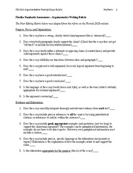 FSA 10-point Scale Text-Based Essay Writing Rubric