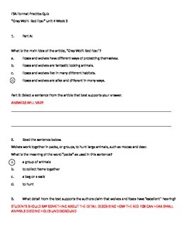 FSA Format Practice Quiz "Gray Wolf! Red Fox!" Unit 4 Week 3 Reading