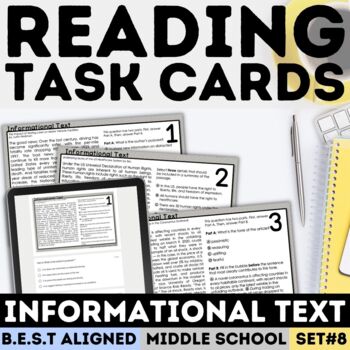 Preview of Informational Text Task Cards NonFiction Passages with Questions 6th 7th 8th