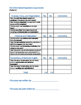 Preview of FSA Informative Essay Rubric (Student Friendly for Peer and Self Editing)