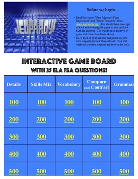 Preview of FSA Jeopardy Review Game (ELA)