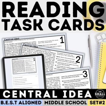 Preview of Central Idea Task Cards with Non Fiction Passages Main Idea Worksheets 6th 7th