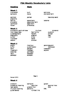 Preview of FSA Vocabulary Weekly list 3rd grade