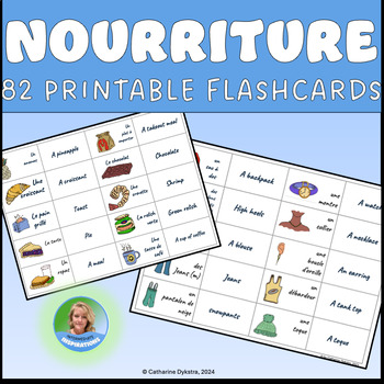 Preview of FRENCH NOURRITURE 2-sided illustrated Food Flashcards Oral Practice Printable