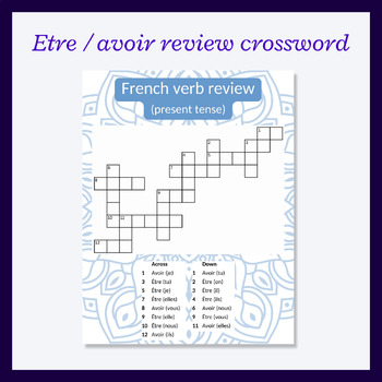 Preview of FREE FSL French auxiliary verb review crossword (être / avoir); present tense