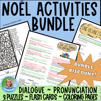 Preview of FRENCH Christmas Bundle - Script, Pronunciation, Flashcards, 3 Puzzles, Coloring