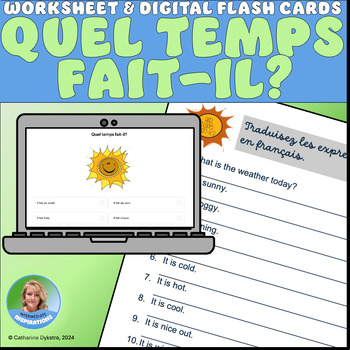 Preview of FRENCH 4th Grade METEO WEATHER Flash Cards Worksheet (Digital + Print) ANSWERS