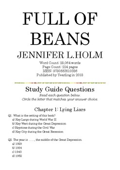 Preview of FULL OF BEANS by JENNIFER L.HOLM; Multiple-Choice Study Guide Quiz