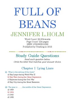 Preview of FULL OF BEANS by JENNIFER L.HOLM; Multiple-Choice Study Guide Quiz w/Answer Key