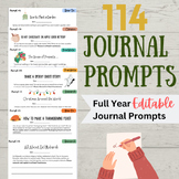 114 Journal Prompts - FULL YEAR - Editable Pages on Canva
