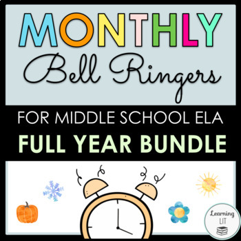 Preview of FULL YEAR BUNDLE Monthly Bell Ringers for Middle School ELA - Digital & Print