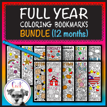 Preview of Back-to-School FULL YEAR Coloring Bookmarks BUNDLE!