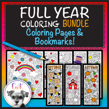 Preview of A FULL YEAR Coloring Pages & Bookmarks BUNDLE!