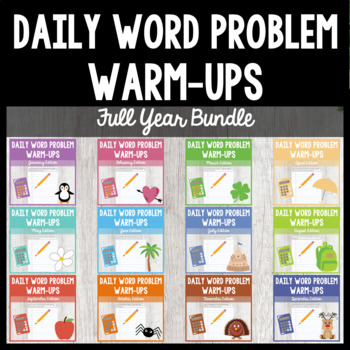 Preview of Daily Addition & Subtraction Math Word Problem Warm-Ups FULL YEAR Bundle!