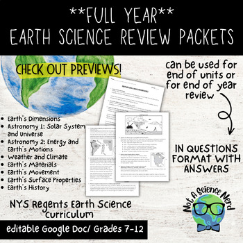 Preview of FULL YEAR EARTH SCIENCE REVIEW PACKETS BY UNIT