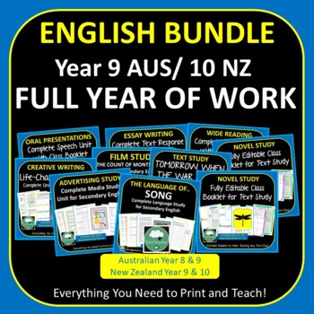 Preview of FULL YEAR ENGLISH PROGRAM Year 9 Year 10 BUNDLE Australia New Zealand