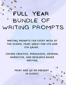 Preview of FULL YEAR Google Slide - WRITING PROMPTS - 30 Weeks!