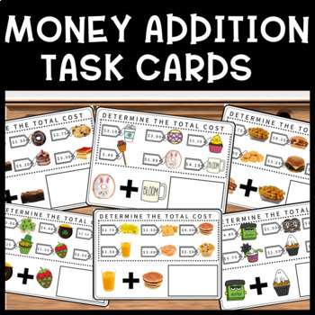 Preview of FULL YEAR Money Addition Task Card Life Skills Printable Bundle Special Edu.