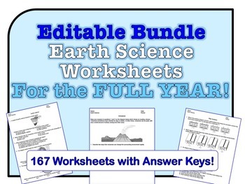 Preview of FULL YEAR OF EARTH SCIENCE WORKSHEETS *Editable Bundle*