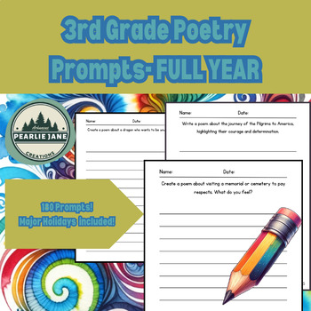 Preview of FULL YEAR Poetry Prompts for 3rd Graders-Including Holidays