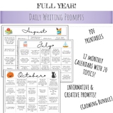FULL YEAR Writing Journal Prompts | PDF | 20 topics each month |