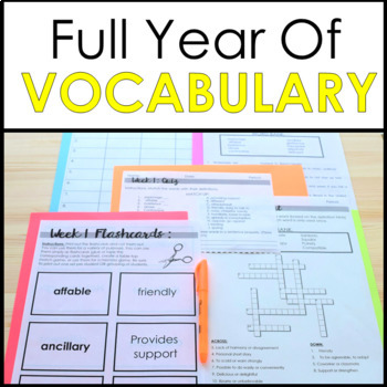 Preview of Vocabulary Curriculum - FULL YEAR Lists, Quizzes (2 Levels), Worksheets, Games