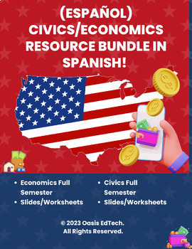Preview of (Español) FULL Year Civics and Economics PowerPoint Bundle in Spanish!