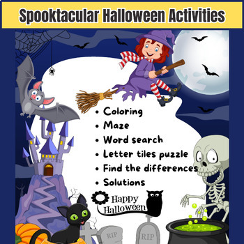 Preview of Spooktacular Halloween Activities: Printable Worksheets for Kids- Engaging Games