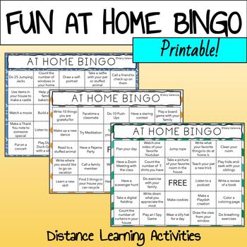 FUN At Home Bingo Printable ( Distance Learning ) by Very Valencia