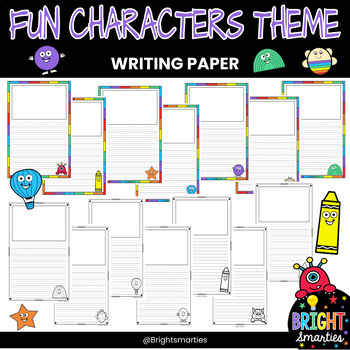 Preview of FUN CHARACTERS THEME Story Writing Lined Paper with Picture Box B&W and Coloured