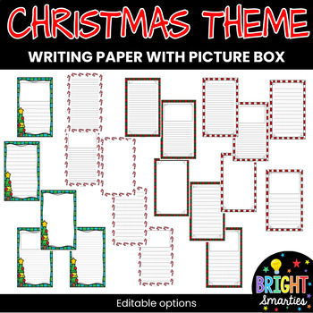 Preview of FUN CHRISTMAS THEME Story Writing Lined & Dotted Paper Picture Box inc, Coloured