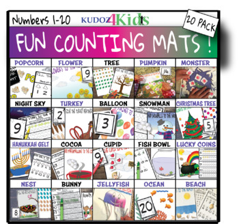 Preview of FUN COUNTING MATS 20 pack BUNDLE ❤️ count 1-20!