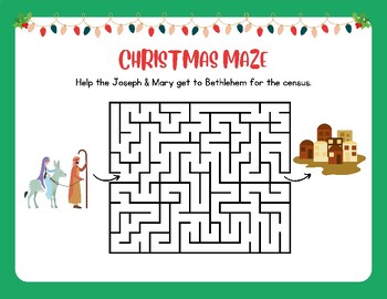 Preview of FUN Christmas Maze Joseph & Mary to Bethlehem Medium Difficulty Elementary CUTE