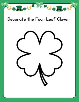 Preview of FUN! Decorate the Four Leaf Clover St. Patricks Day Printable Coloring Craft