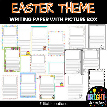 Preview of FUN EASTER THEME Story Writing Lined Paper with Picture Box B&W and Coloured