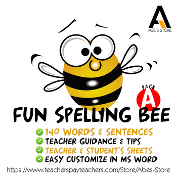 Preview of FUN & EASY Editable 100+ Words for Spelling Bee Class - Pack A (Printable)