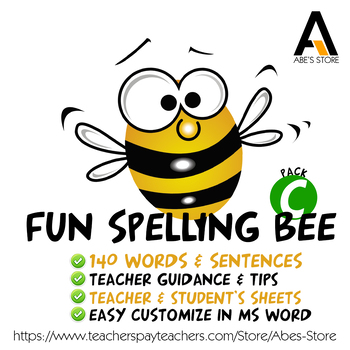 Preview of FUN & EASY Editable 75+ Words for Spelling Bee Class - Pack C (Printable)