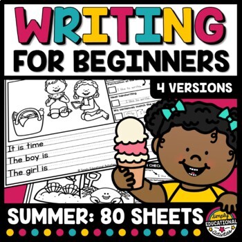 Preview of FUN END OF THE YEAR SUMMER WRITING PROMPT PAPERS ACTIVITY KINDERGARTEN PACKET