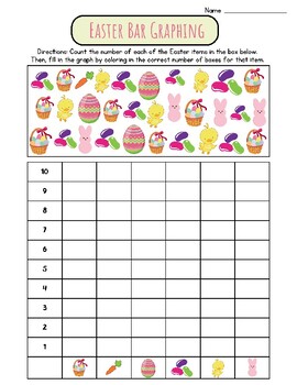 Preview of FUN Easter Count 1 to 10 Bar Graphing Worksheet Color in Boxes Cute Math Peeps